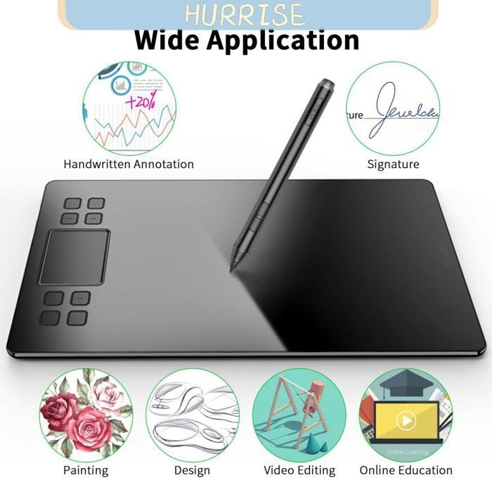 Tbest VEIKK A50 animatietablet, 10 x 6 inch grafisch tekentablet, groot actief oppervlak, 8 sneltoetsen, zwart