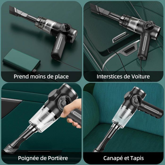 Aspiradora inalámbrica para coche XVX 29000Pa 120W: potente aspiradora de mano recargable con pantalla LCD y batería de larga duración.