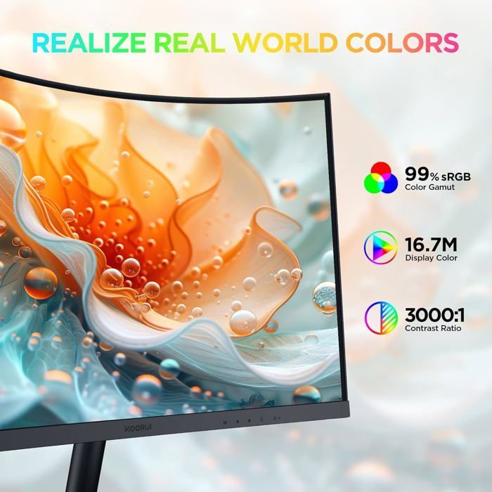 Écran Pc Incurvé-Dalle Va 23.6 Pouces,Résolution Fhd (1920 X 1080),1800R,60Hz,5Ms,Hdmi,Vga,Réglage De L’Inclinaison,Angle De Visio