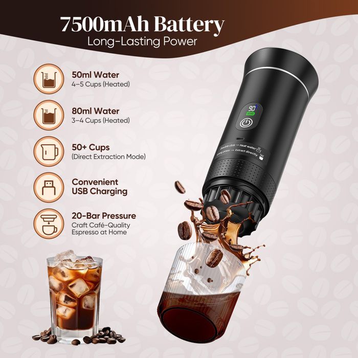 Portable Espresso Machine, 3-in-1 Capsule and Ground Coffee Maker with Battery, Compatible with ESE Pods and Ground Coffee, Black