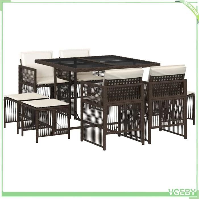 Conjunto de mesa e cadeiras de jardim - Modelo 7291712415418 - Rattan sintético - Vidro temperado - Almofadas removíveis