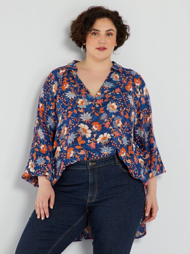 Zachte blouse met print - BLAUW