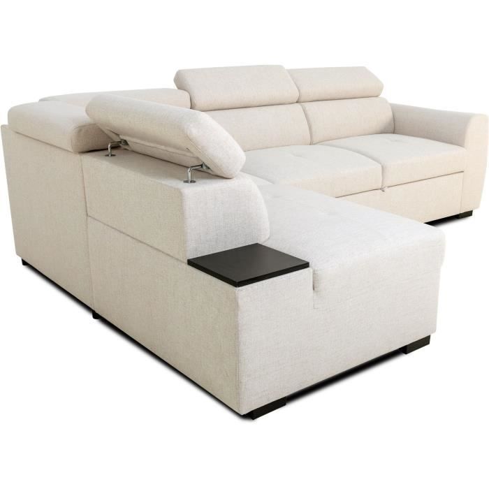 Canapé d'angle convertible réversible - 4/5 places - KELIO - Tissu Beige - 3 tétières - 245 x 184 x 77/87 cm