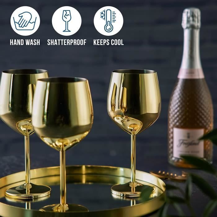 elegante, verguld roestvrijstalen wijnglazen, 500 ml - Onbreekbare glasset voor Kerst en Nieuwjaar