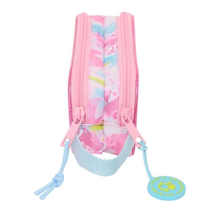 Estuche doble para lápices para niños - Safta - 21x6x8 cm - Rosa/Azul cielo - Poliéster resistente - Cierre de cremallera