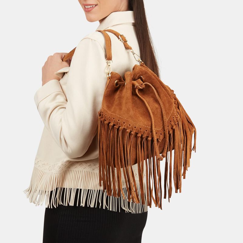 Wiadro Borsa da Donna z zamszu con frange