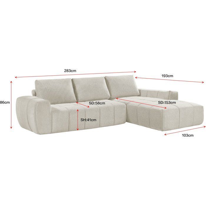 Sofá modular comprimido de 3 plazas - FLAVIE - Tela gris claro - 283 x 193 x 86 cm