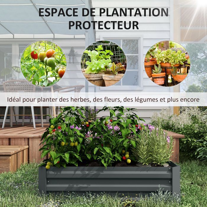 Lot de 2 carré potager de jardin - Outsunny - tôle d'acier ondulée - 100 x 100 x 30 cm - gris foncé