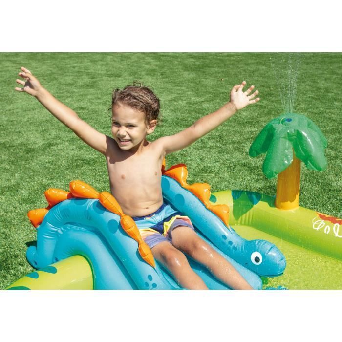 Area giochi gonfiabile - INTEX - Little Dino - 143 litri - Età 2+ - 191 x 152 x 58 cm - Include: scivolo, fontana, dinosauro gonfiabile