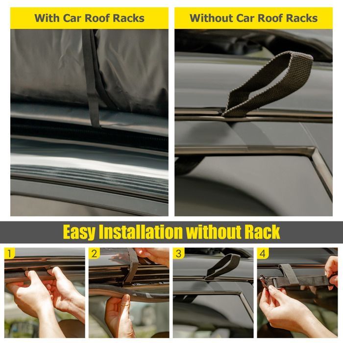 GYMAX 600L Waterproof Car Roof Box, Foldable Roof Bag with 10 Reinforced Straps, 6 Door Hooks