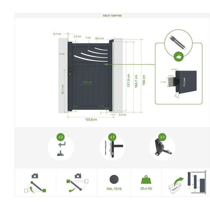 Conjunto de puerta corredera y puerta peatonal - Casanoov - HALTI - 4 m de altura / Puerta peatonal de 1 m de altura - Aluminio - Gris antracita