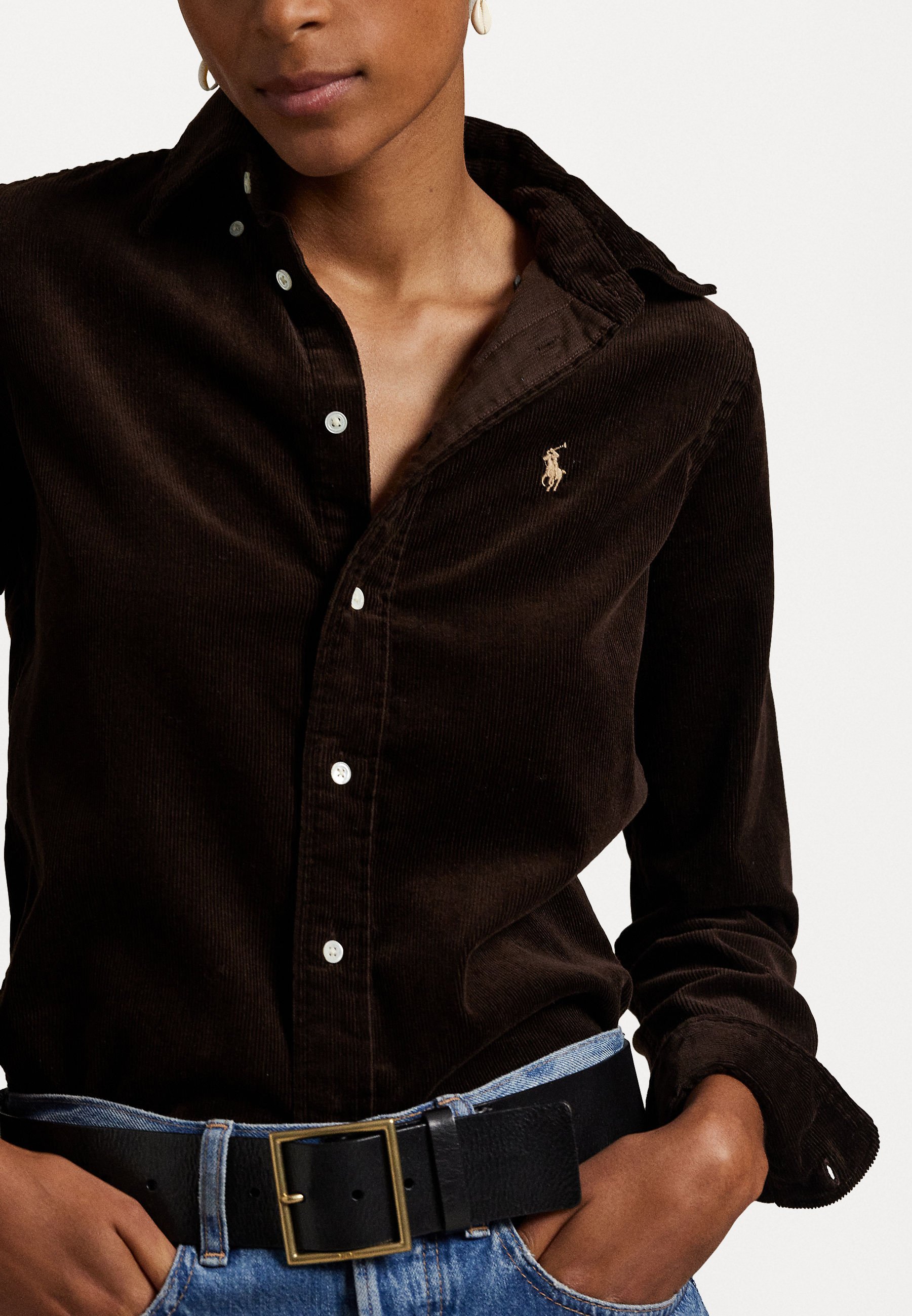 Camicia Polo Ralph Lauren in velluto a coste elasticizzato slim fit - Camicia con bottoni - faggio scuro