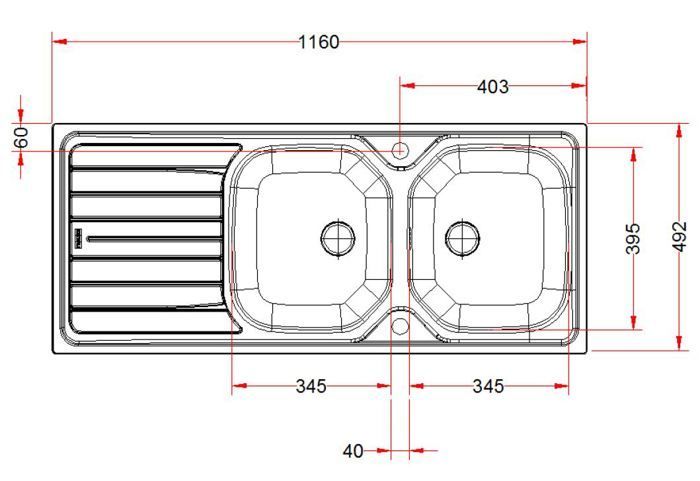 Pia dupla de aço inoxidável 116x50 com escorredor embutido - FRANKE - 898311
