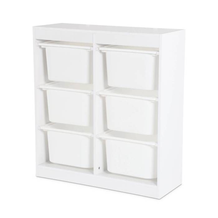 Children's storage unit. White. 6 plastic storage bins