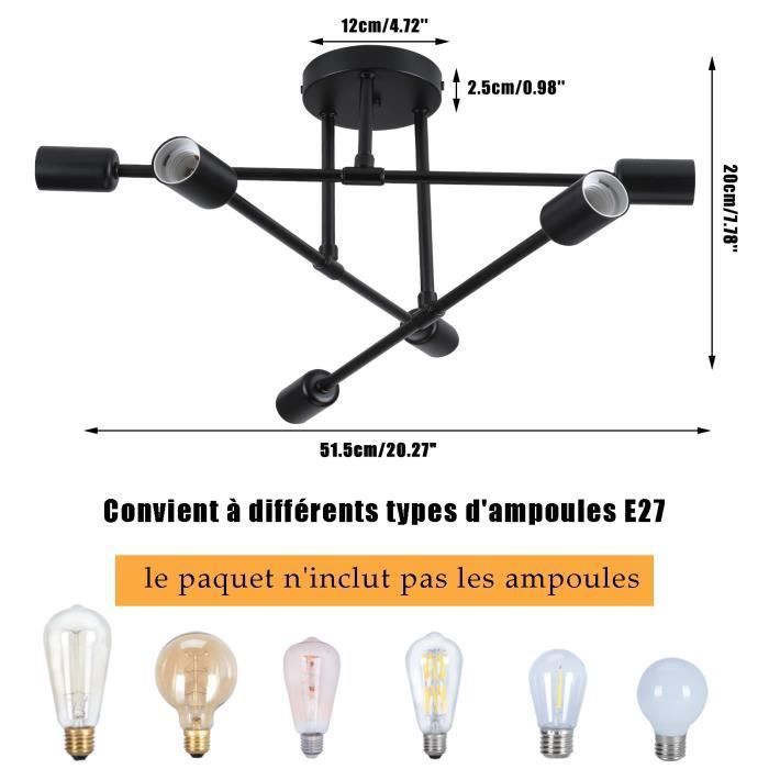 Lámpara de techo WOTTES 6x E27, estilo industrial vintage, ideal para cocina, dormitorio y sala de estar (negra).