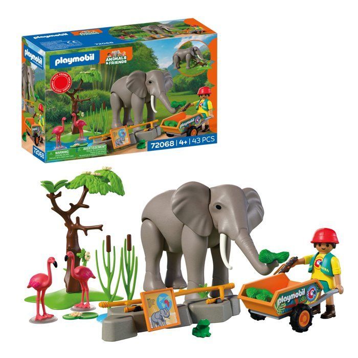 Playmobil 72068 Eléphants et soigneur animalier, My Life, Le Zoo, Promo pack, 43 pièces, Dès 4 ans
