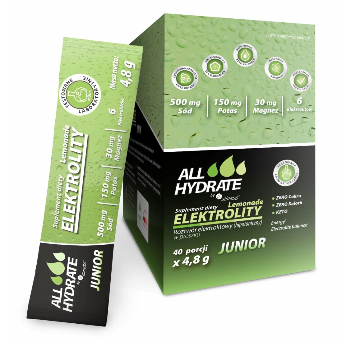 Aliness ALLHydrate Elektrolity palčke JUNIOR Lemoniada