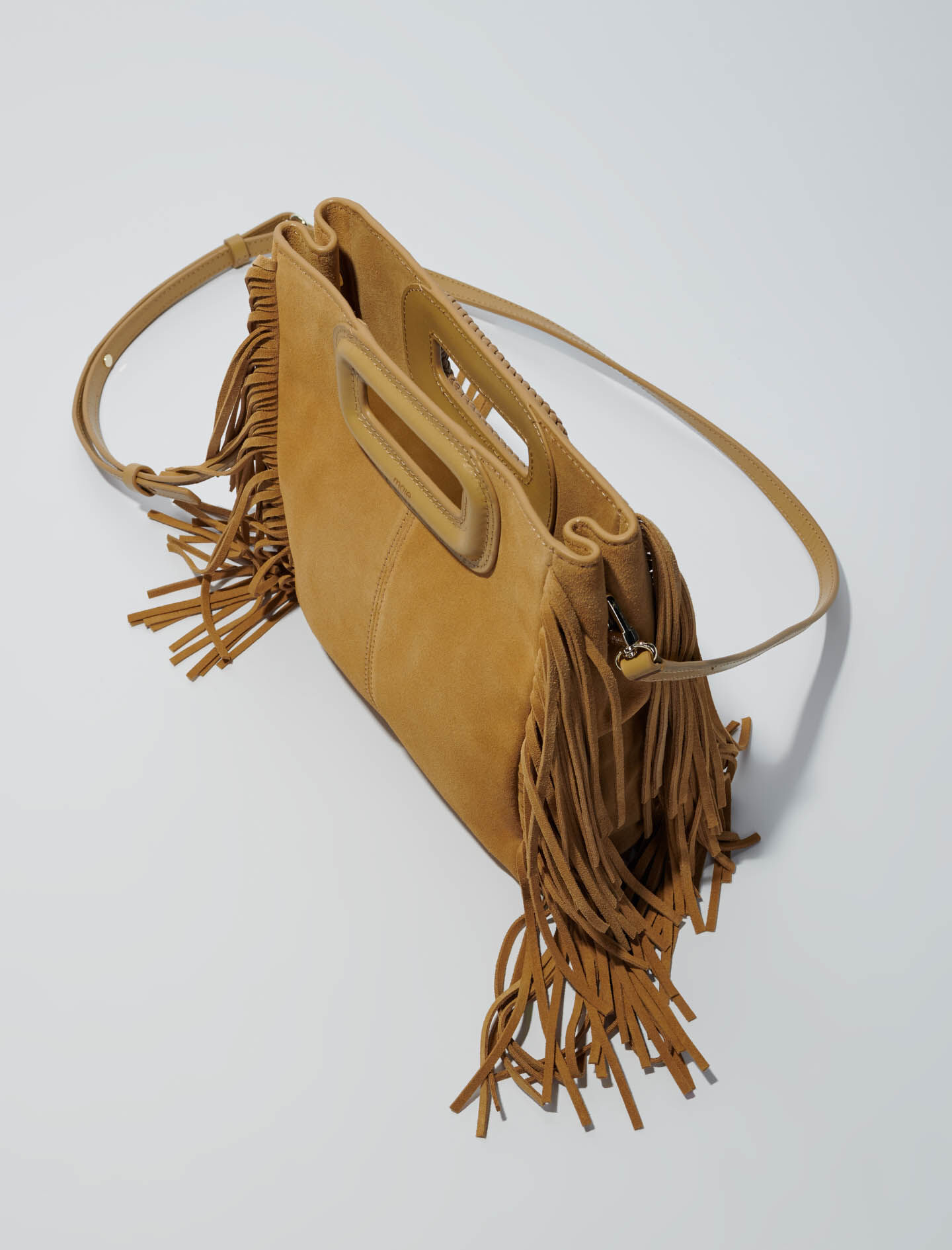 suède tas met gevlochten handvat - Camel