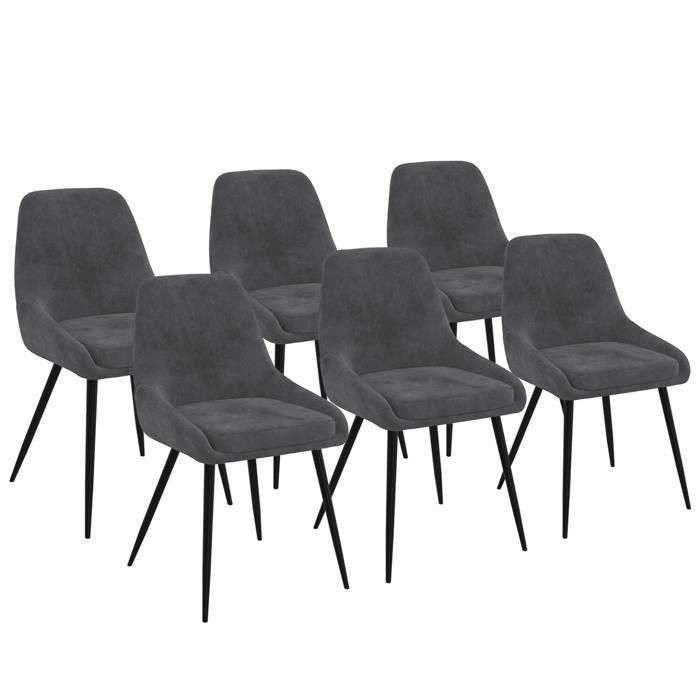 IDMARKET Lot de 6 chaises de salle à manger THALYA en velours gris