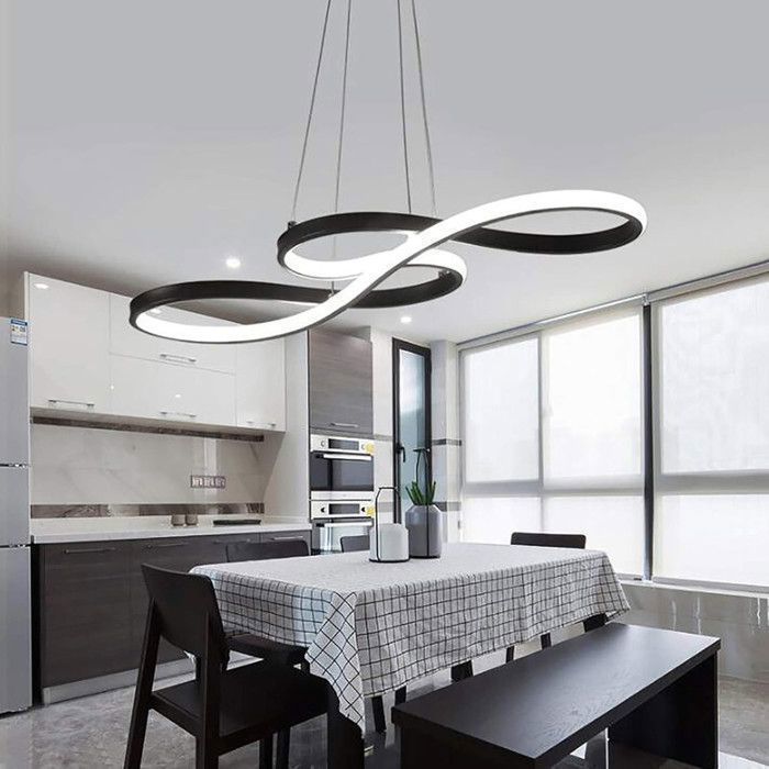 DORLINK Suspension LED Moderne 52W Noir - Dimmable avec Télécommande - Luminaire Design pour Salon Chambre Cuisine