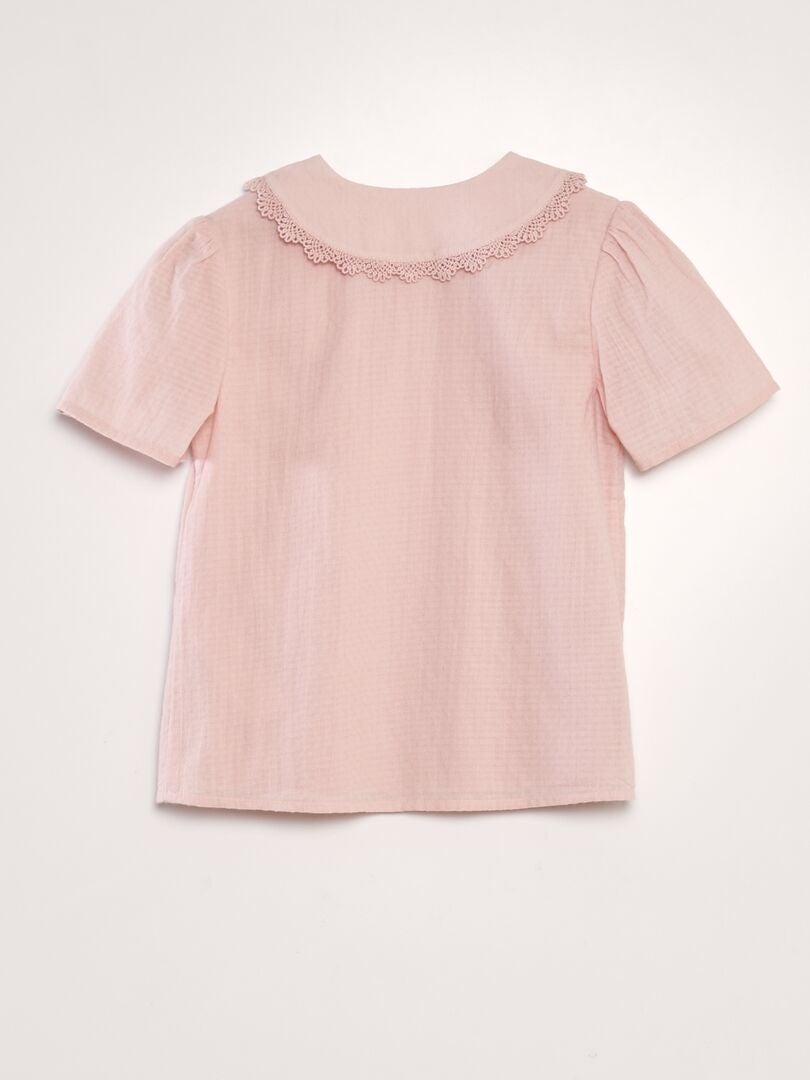 Blouse met kraag met textuur - ROZE