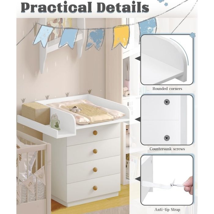 Cambiador WOLTU para lavadora, tabla cambiador para bebés, con estante de almacenamiento, 80x70cm, blanco W0ETT0243