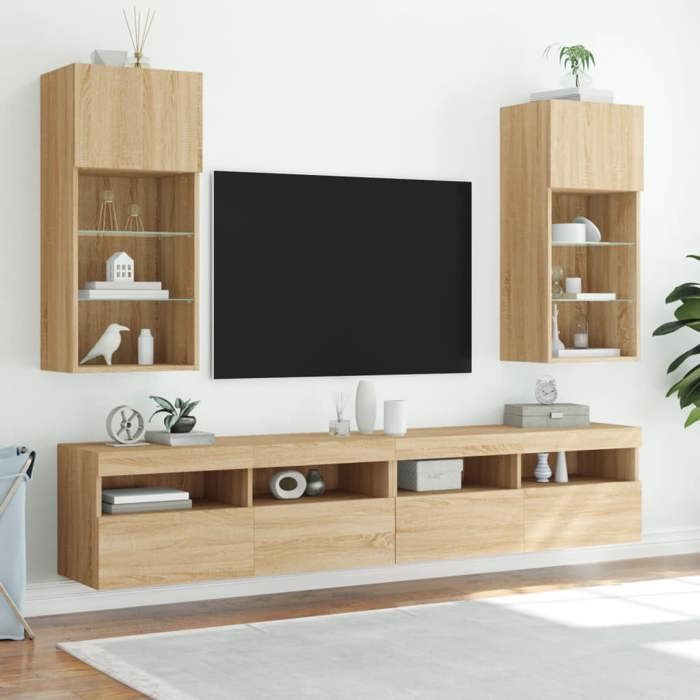 vidaXL Meubles TV avec Lumières LED 2 pcs, Armoires de Télévision Murales, Meubles Télé avec Rangement Salon Salle de 837048