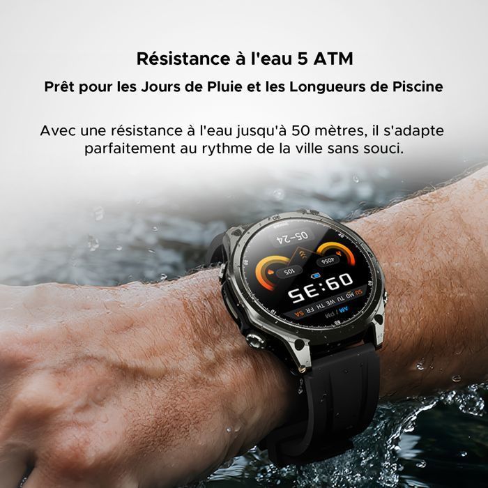 DOOGEE Anywise W1 Montre Connectée – 5ATM Etanche, GPS Double Fréquence, 170+ Modes Sportifs, Écran AMOLED 1.43'' - Noir