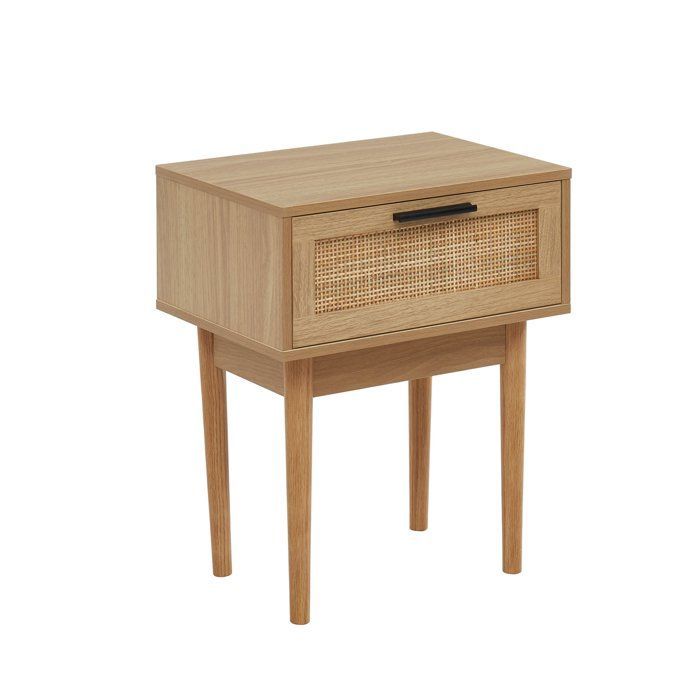 Table de chevet avec cannage naturel - 1 tiroirs - Décor imitation bois - L 40 x P 29,5 x H 50cm - AMANA