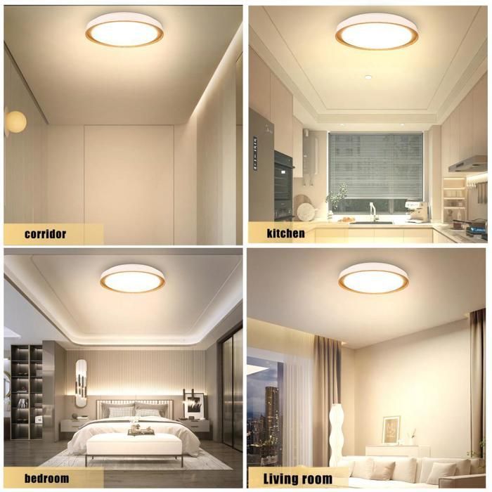 WOTTES Runde LED-Deckenleuchte aus Holz - Ø 39,5 x 39,5 cm - 36 W, neutralweiß - Für Wohnzimmer, Küche, Badezimmer, Schlafzimmer, Flur