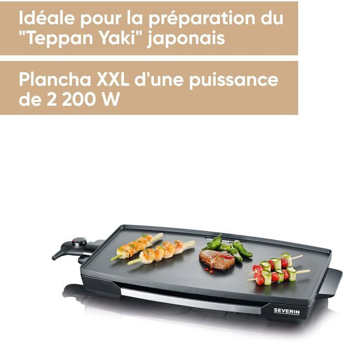 Plancha eléctrica XXL - TRAHOO - Placa de cocción de 59,5 x 32,5 cm - Revestimiento antiadherente