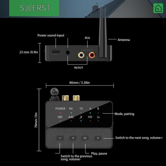 sjlerst récepteur 5.3 Émetteur et Récepteur , Adaptateur de Son sans Fil avec Entrées de Type C AUX video videoprojecteur
