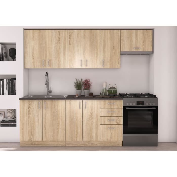 Cocina modular completa SARA - 7 elementos - Acabado roble Sonoma - Ancho 240 cm - Encimera no incluida