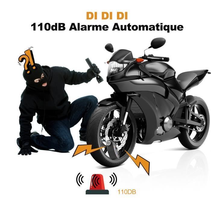 Kit de alarma antirrobo para motocicleta AGPTEK, candado de disco de 110 dB + cable de 1,5 m con cerradura de seguridad con resorte + 2 llaves y bolsa para candado, para motocicleta/bicicleta.