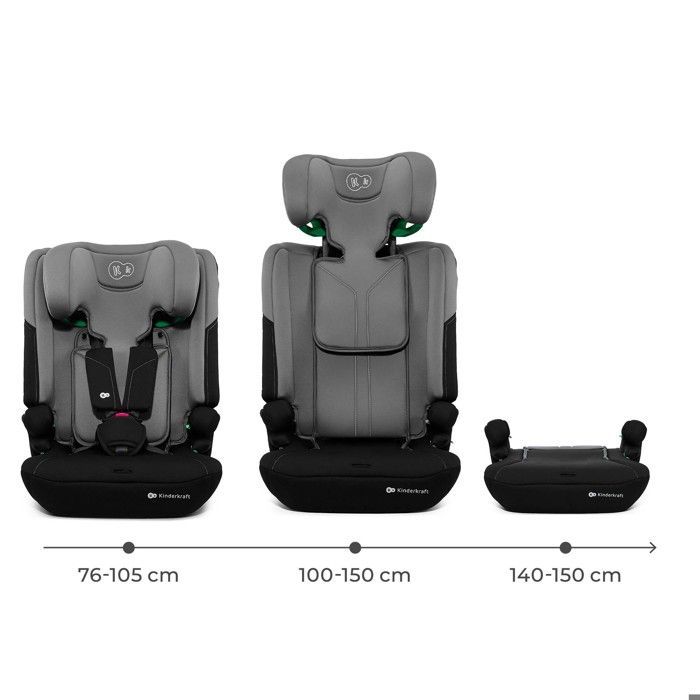 Seggiolino auto Kinderkraft I-COMFY 3 in 1 – 76-150 cm, R129, SPS, H-GUARD, regolazione in 10 posizioni, grigio