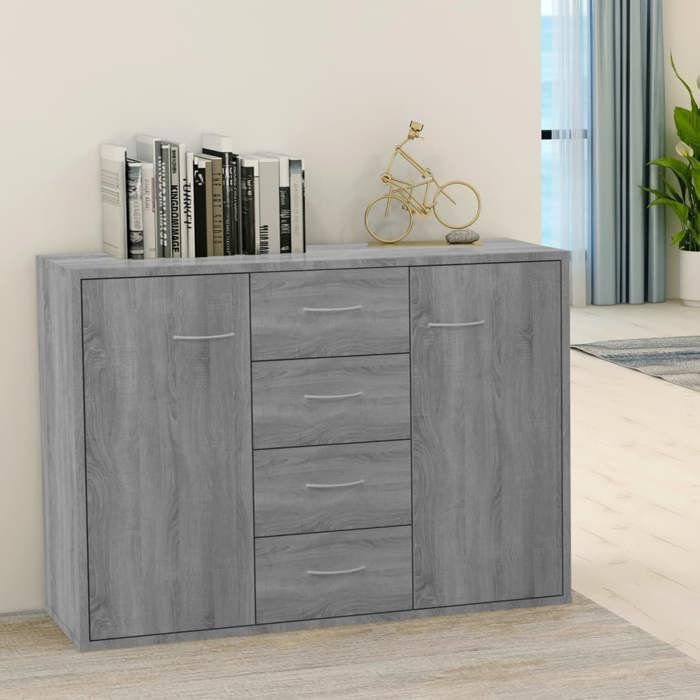 Cassettiera/credenza contemporanea, grigio Sonoma, 88x30x65 cm, legno composito LL0000150995