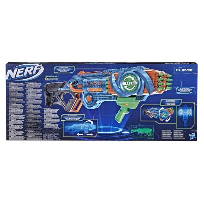 NERF - Elite 2.0 - Blaster Flipshots Flip -32  2 fois 16 canons pivotants, capacité de 32 fléchettes - inclut 32 fléchettes NERF