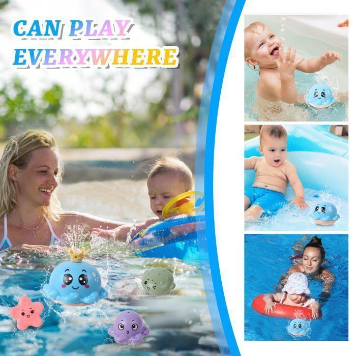 Juguetes de baño LED para niños, juguete de baño para bebés de 1, 2 y 3 años, pulpo de inducción automática, juguetes de piscina con chorro de agua para bebés - Azul