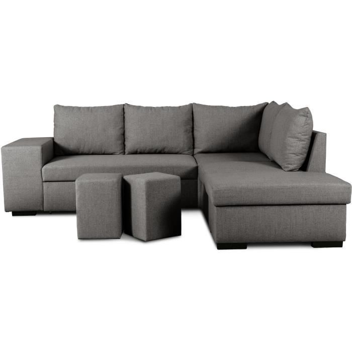 Sofá cama esquinero reversible de 4 plazas MITCHELL - Tela antracita - Ancho 247 x Profundidad 91 x Alto 205 cm - Compartimento de almacenamiento