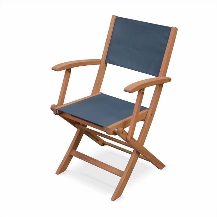 Sillones de jardín en madera y textilene - Almería Gris Antracita - 2 sillones plegables en madera de eucalipto aceitada y textilene