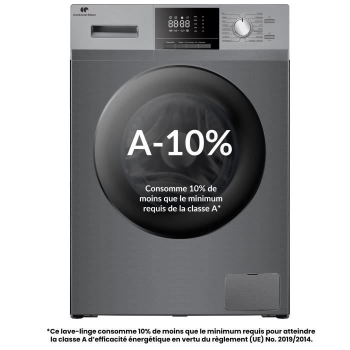 Lave-linge hublot - CONTINENTAL EDISON - CELL10140S3 - 10kg - Moteur induction - 60 cm - 1400 trs/min - Silver