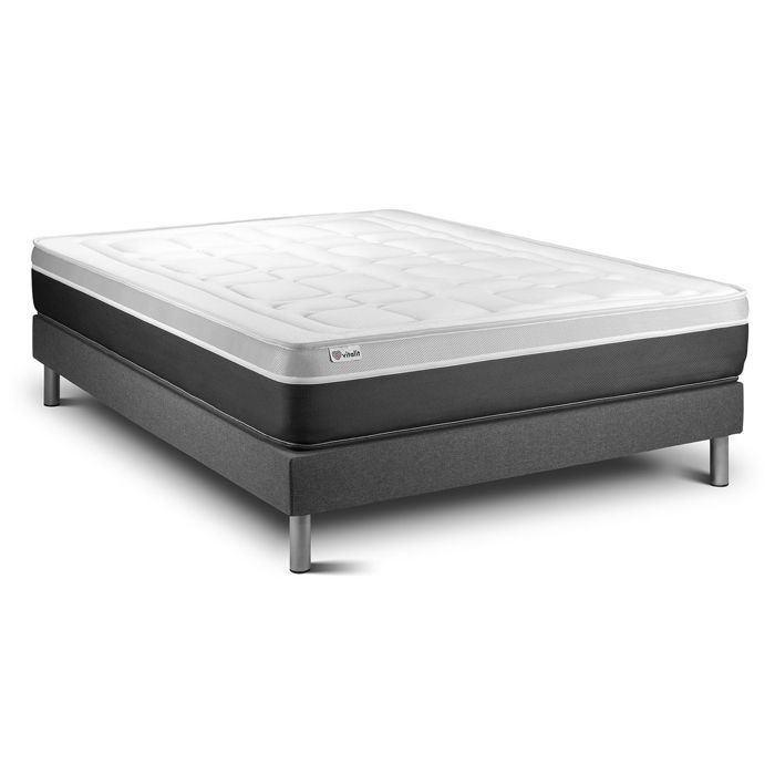 Ensemble Matelas Sommier 200x200 cm - Sommier Gris (en kit) - Vital Soft Gris
