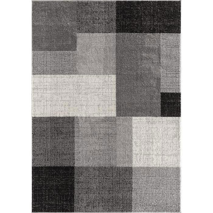 Tapis de salon - THE CARPET - PEARL - Géométrique - Carreaux Gris - 200x280 cm