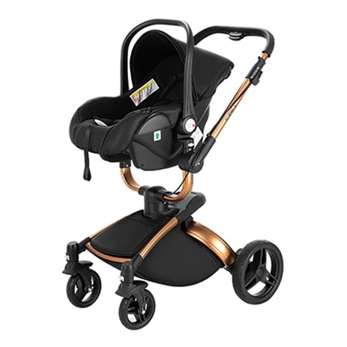 Poussette 3 en 1 Magic ZC Poussette Poussette trio Poussette Pliage automatique Cuir PU Rotation à 360° Avec Grand panier Noir