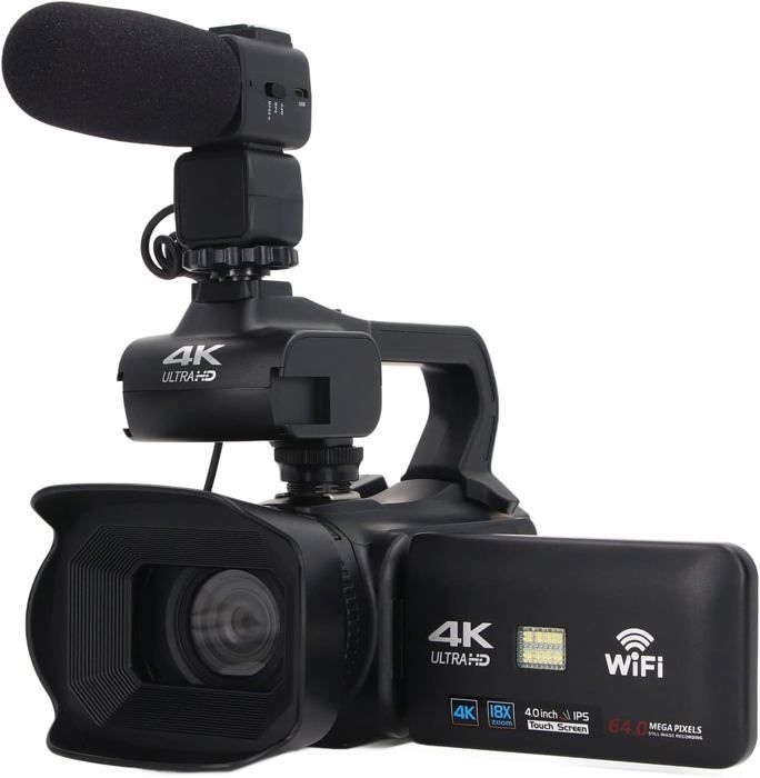 Caméscope Caméra Vidéo 4K Ultra Hd,Zoom Numérique 18X 3.0In Ips Écran Tactile Wifi 2.4G Vlogging Enregistreur Vidéo,Avec Microphon
