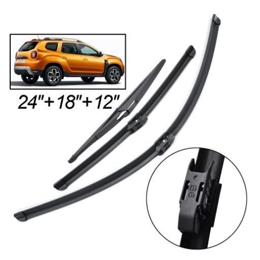Juego de 3 limpiaparabrisas delanteros y traseros para Renault Duster II 2017-2020 y Dacia Duster II 2017-2020.