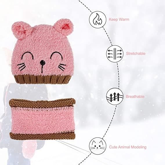 ROCK Children's Winter Baby Hat and Scarf Set, Knitted Beanie Hat for 1-3 Year Old Boys and Girls