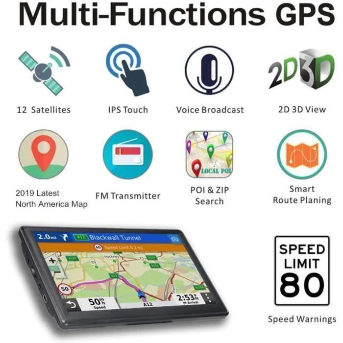 BIQIQI 7-tommers GPS-navigator - Livstidskart over Europa 47 - Svart