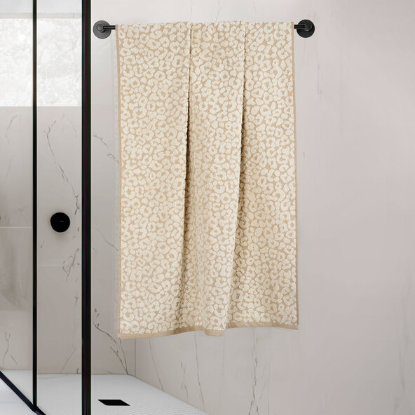 Firkantet frottéhåndklædeserie, leopardprint, sæt med 2