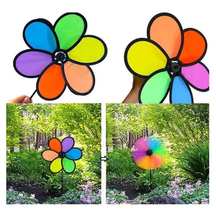 Lot de 4 moulins à Vent pour Jardin et extérieur Accessoires de décoration Arc-en, pelouse, Aire de Jeux, Balcon, Cour, terrasse